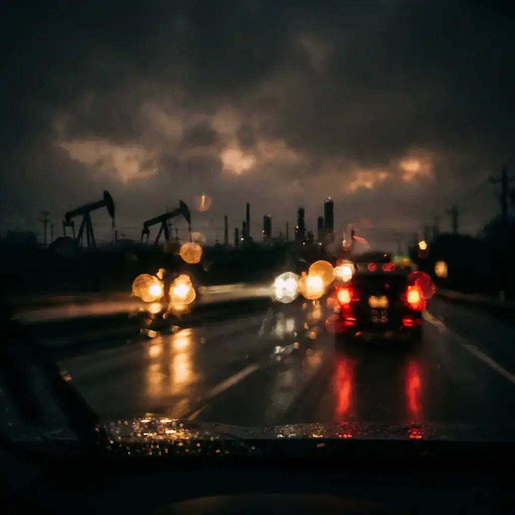 Rainy highway at night
